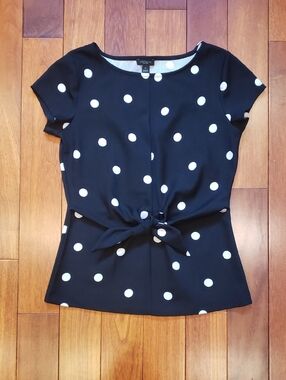 Ann Taylor Polka Dot Tie Front Blouse Women's XS